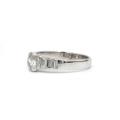 White Gold Oval Diamond & Baguette Side-Stone Ring, US Size 8