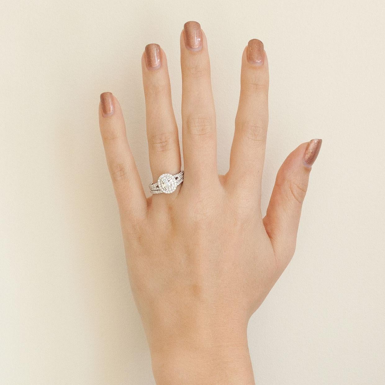 White Gold Oval Diamond Double Halo Engagement Ring Wedding Set 1