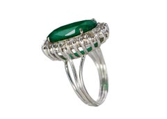 White Gold Oval Emerald and Scalloped Diamond Halo Cocktail Ring