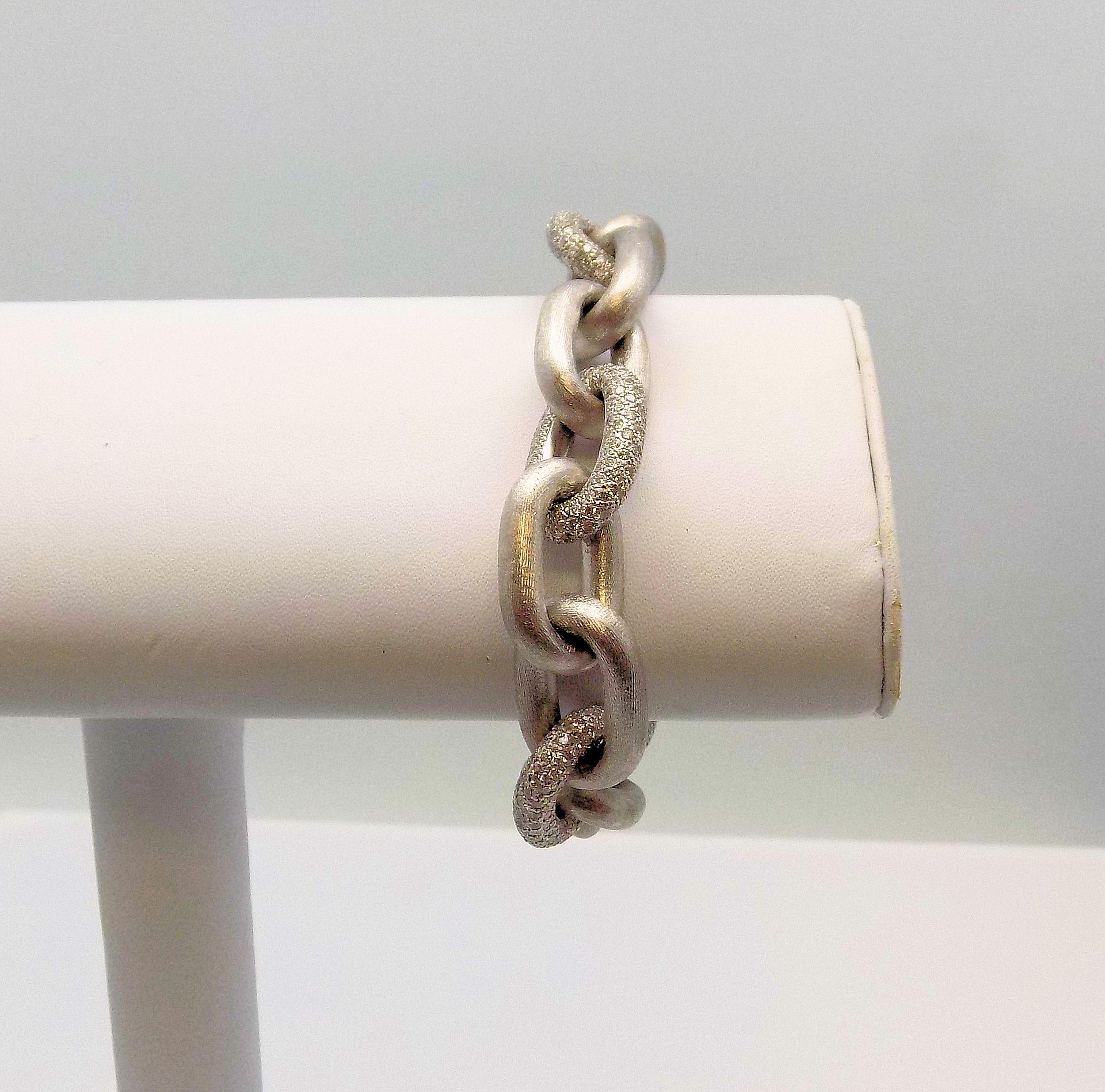 White Gold Oval Link Diamond Pave Bracelet For Sale 3
