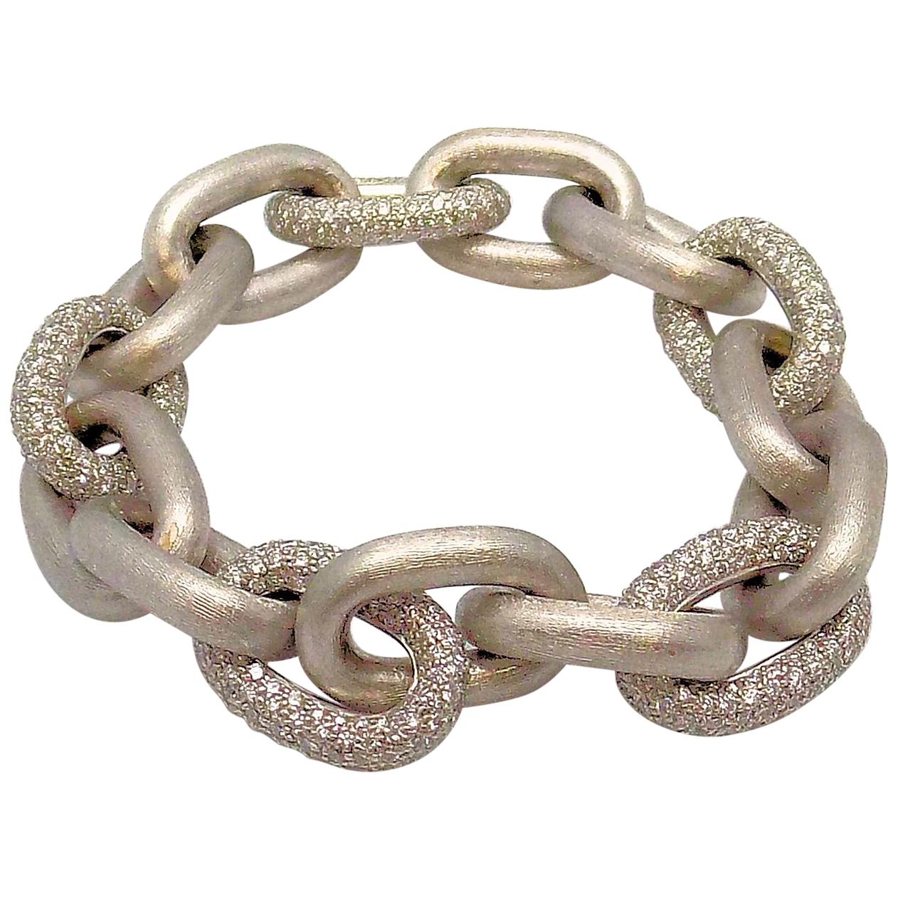 White Gold Oval Link Diamond Pave Bracelet For Sale