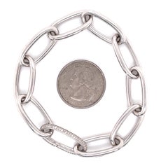Bracelet italien ovale à maillons en forme de trombones avec fermoir en diamants en or blanc 14 carats