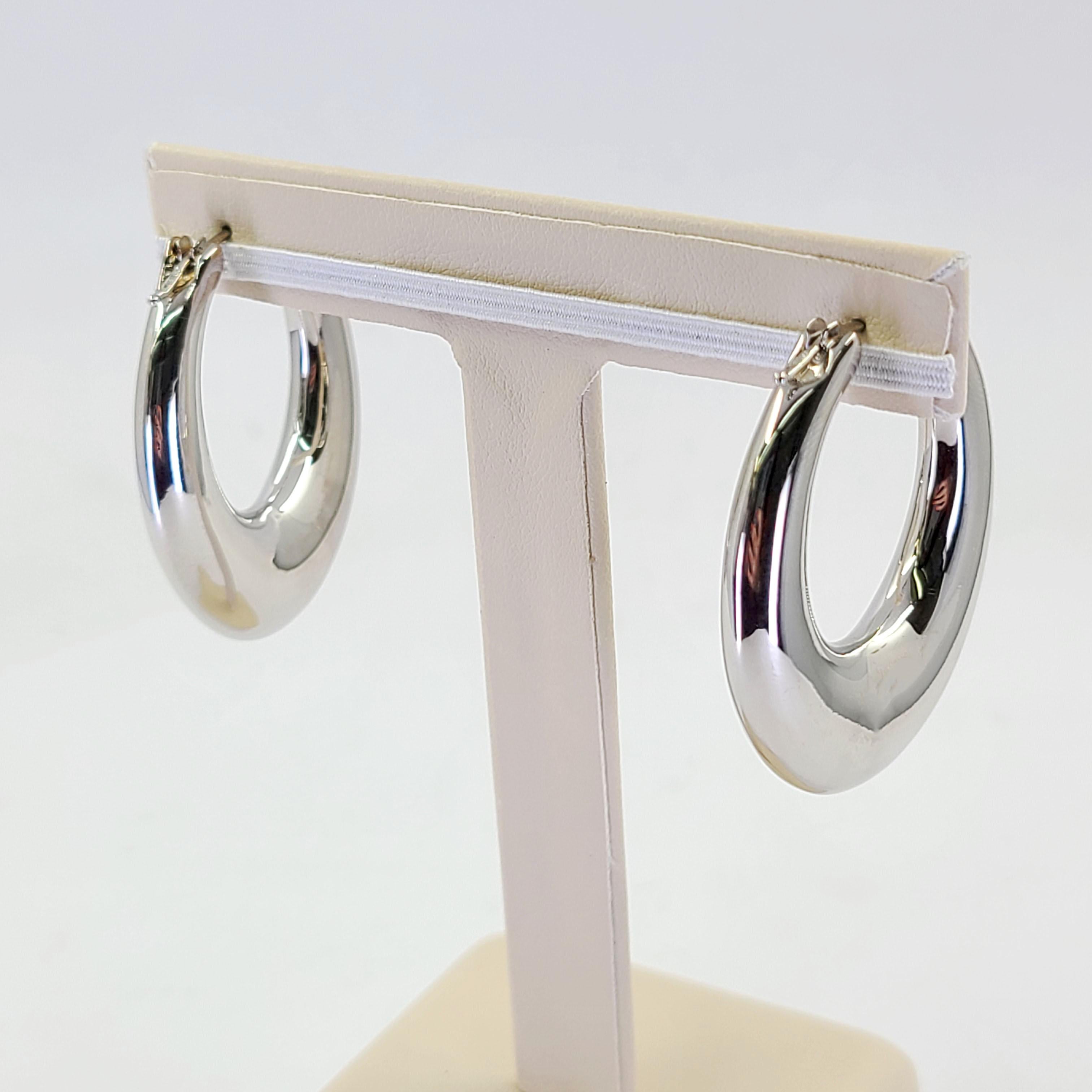 Women's White Gold Oval Puff Hoop Earrings For Sale
