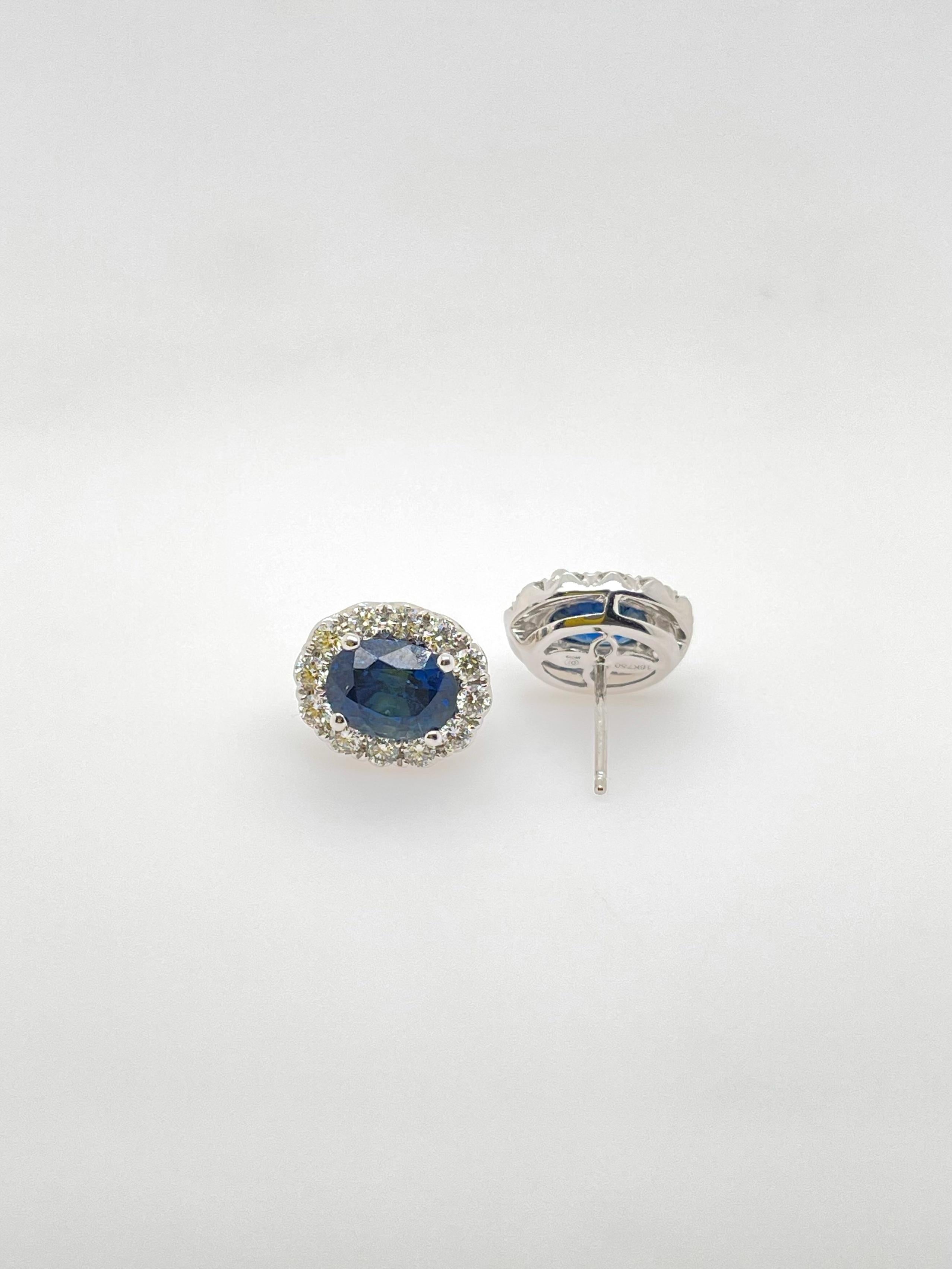 Oval Cut White Gold Oval Sapphire & Diamond Stud Earrings