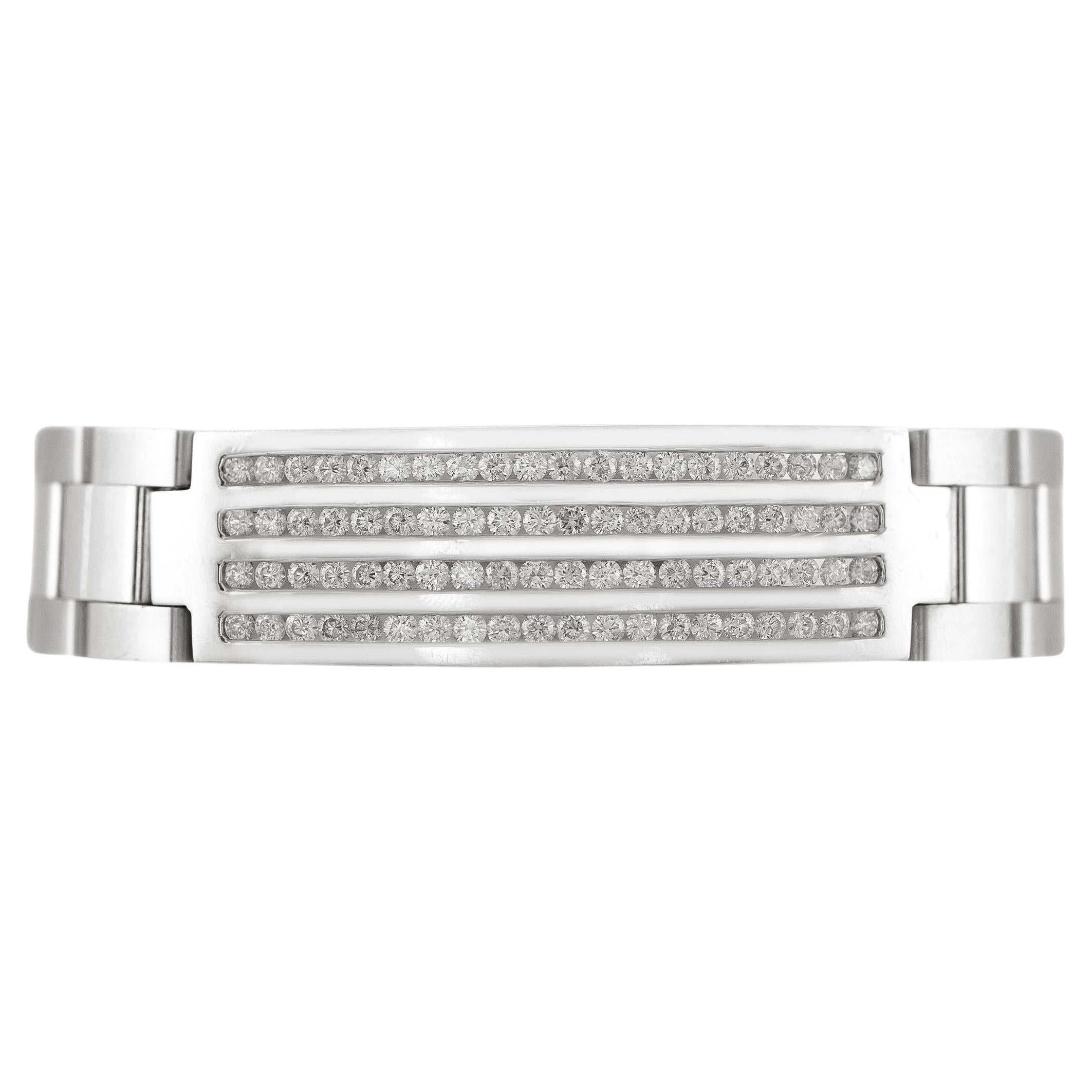 White Gold Oyster Links Watch Band Bracelet with Diamonds For Sale