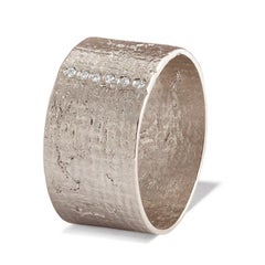 Textured Solid White Gold Paper Cigar Ring with Diamonds by Allison Bryan