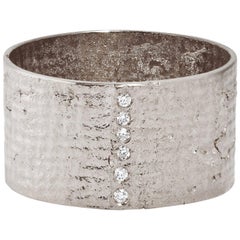 Retro Textured Solid White Gold Paper Cigar Ring with Diamonds by Allison Bryan