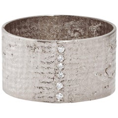 Textured Solid White Gold Paper Cigar Ring with Diamonds by Allison Bryan