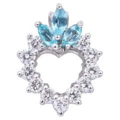 White Gold Paraiba Tourmaline & Diamond Open Heart Pendant