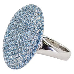 White Gold Pave Blue Topaz Disc Ring