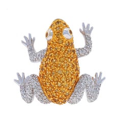 White Gold Pave Citrine & Diamond Frog Brooch - 18k Round 3.26ctw Amphibian Pin