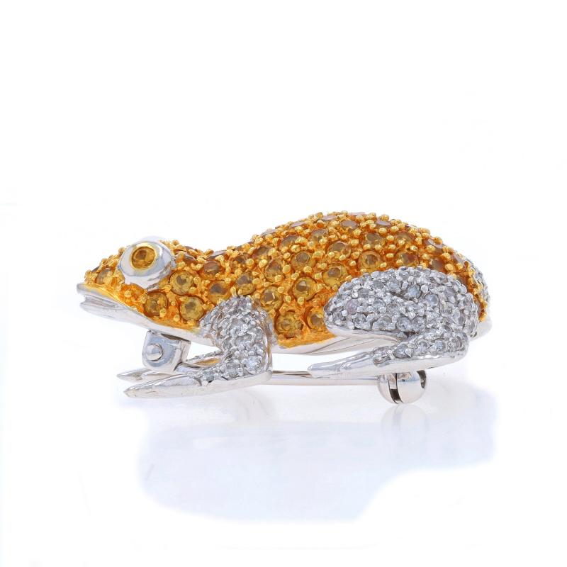 Round Cut White Gold Pave Citrine & Diamond Frog Brooch - 18k Round 3.26ctw Amphibian Pin For Sale