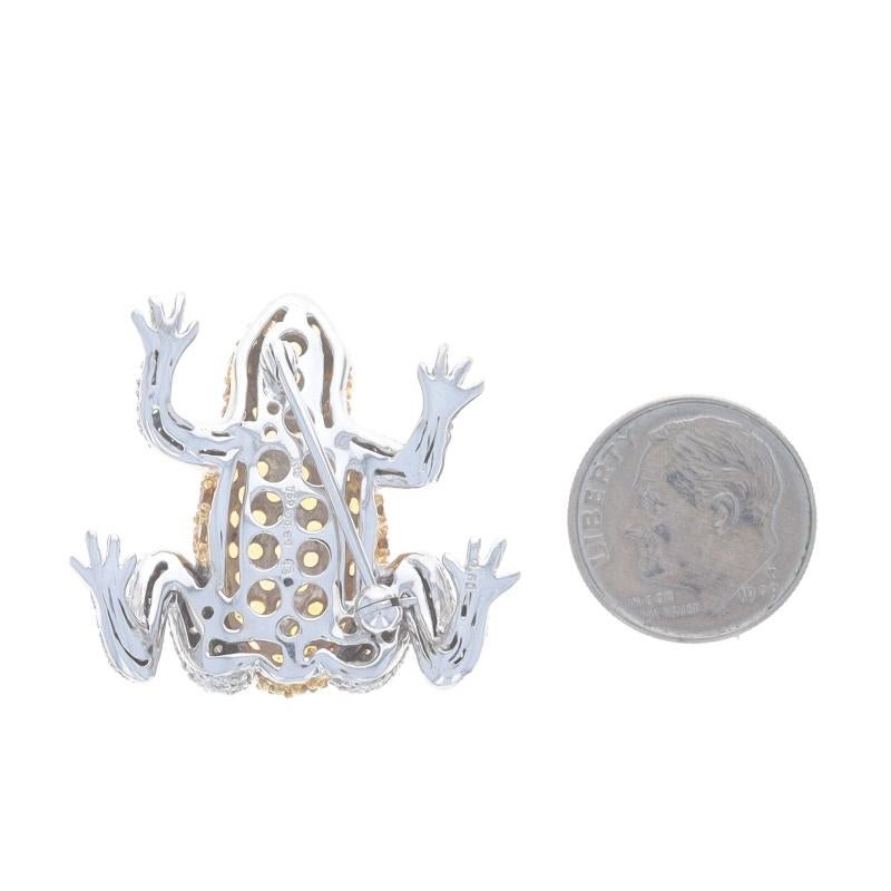 White Gold Pave Citrine & Diamond Frog Brooch - 18k Round 3.26ctw Amphibian Pin In Excellent Condition For Sale In Greensboro, NC