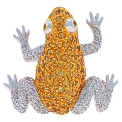 White Gold Pave Citrine & Diamond Frog Brooch - 18k Round 3.26ctw Amphibian Pin