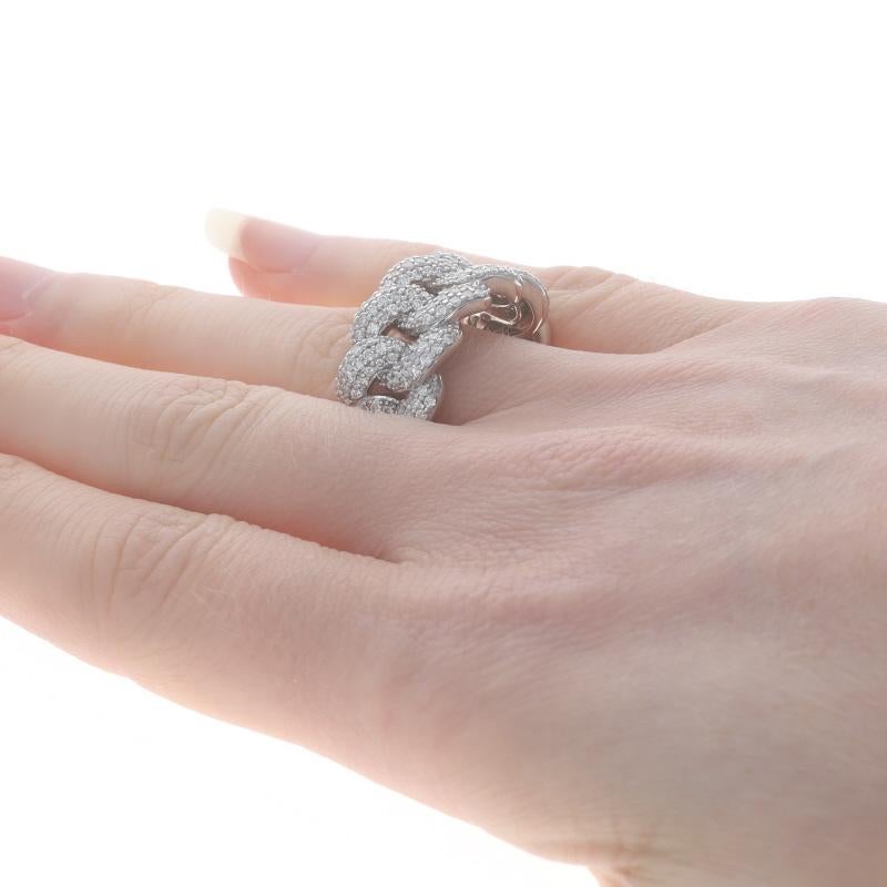 White Gold Pavé Diamond Chain Link Cluster Cocktail Band -14k Round 1.50ctw Ring In Excellent Condition For Sale In Greensboro, NC