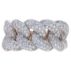 White Gold Pavé Diamond Chain Link Cluster Cocktail Band -14k Round 1.50ctw Ring