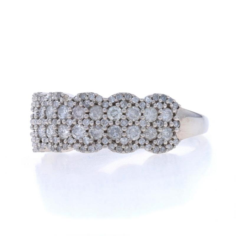 Round Cut White Gold Pave Diamond Cluster Cocktail Band - 10k Rd 1.00ctw Scallop Edge Ring For Sale