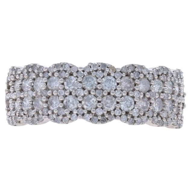 White Gold Pave Diamond Cluster Cocktail Band - 10k Rd 1.00ctw Scallop Edge Ring