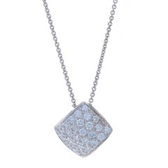 White Gold Pave Diamond Cluster Necklace 16" - 14k Round 1.75ctw Curved