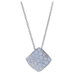 White Gold Pave Diamond Cluster Necklace 16" - 14k Round 1.75ctw Curved