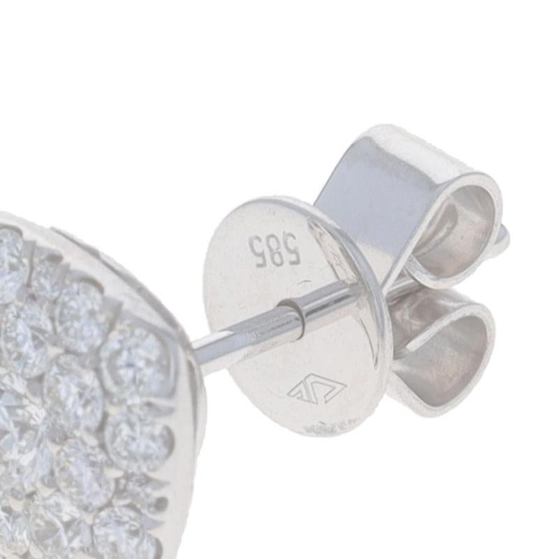 White Gold Pavé Diamond Cluster Stud Earrings - 14k Round 1.00ctw Square Pierced In Excellent Condition For Sale In Greensboro, NC