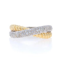 Bandeau croisé en or blanc avec diamants pavés - 14k Round Brilliant .50ctw Rope Ring