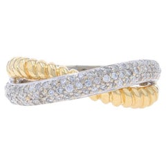 Fascia incrociata con diamanti in pavé in oro bianco - Anello a corda con diamante rotondo da .50ctw 14k