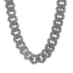 White Gold Pave Diamond Curb Chain Men's Necklace 22" - 10k Single 8.00ctw Bling