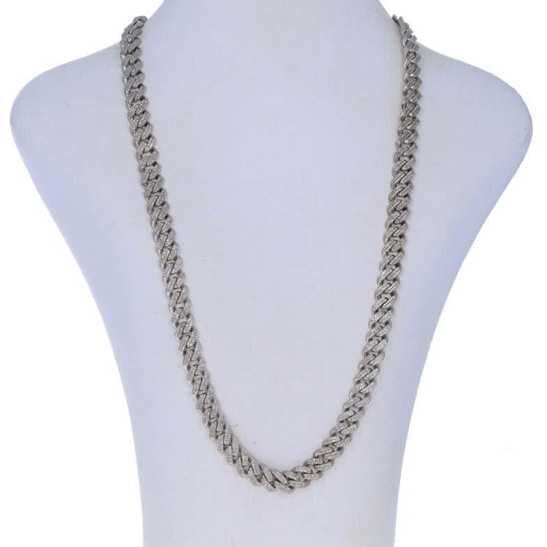 Taglio singolo Collana da uomo in oro bianco con pavé di diamanti da 22