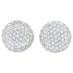 White Gold Pavé Diamond Dimple Cluster Stud Earrings, 14k Round 1.00ctw Pierced