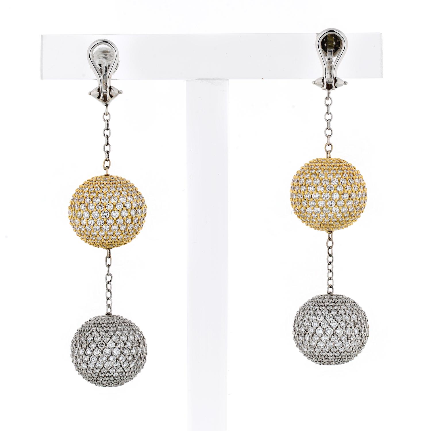 gold pave ball earrings