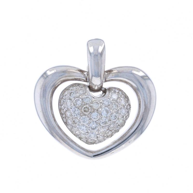 White Gold Pave Diamond Heart Duo Cluster Enhancer Pendant 18k Round .80ctw Love