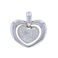 White Gold Pave Diamond Heart Duo Cluster Enhancer Pendant 18k Round .80ctw Love