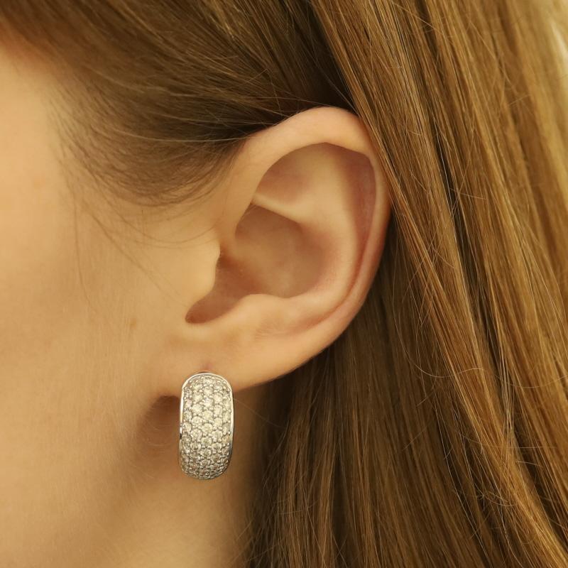 Round Cut White Gold Pave Diamond Hoop Earrings - 14k Round Brilliant 1.50ctw Pierced