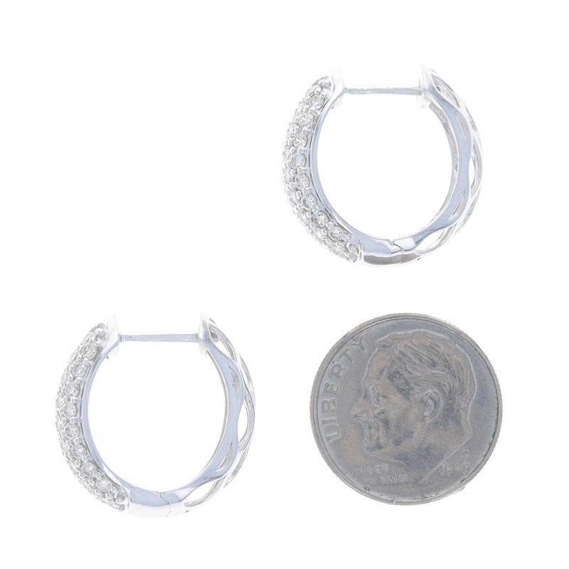 White Gold Pave Diamond Hoop Earrings - 14k Round Brilliant 1.50ctw Pierced In Excellent Condition In Greensboro, NC