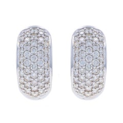 White Gold Pave Diamond Hoop Earrings - 14k Round Brilliant 1.50ctw Pierced