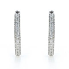 White Gold Pave Diamond Inside-Out Hoop Earrings - 18k Round 1.25ctw Pierced