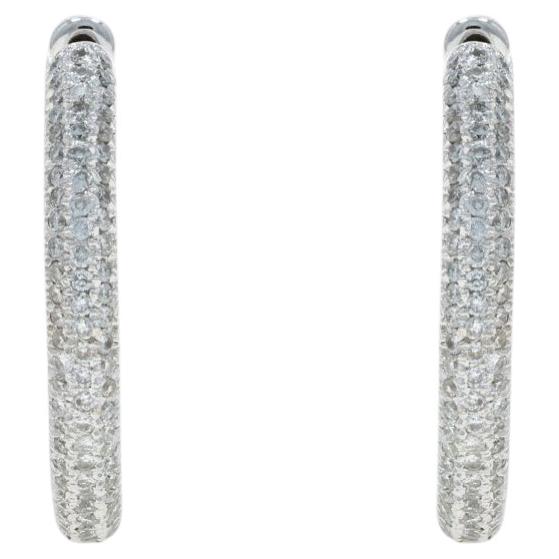 Pendientes de aro de oro blanco con pavé de diamantes - 18k redondos 1.25ctw perforados