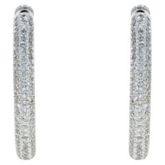 White Gold Pave Diamond Inside-Out Hoop Earrings - 18k Round 1.25ctw Pierced