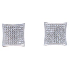 Orecchini in oro bianco con diamante Pave Lg Cluster 10k taglio singolo 1,00ctw quadrato