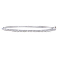 White Gold Pavé Diamond Oval Bangle Bracelet 6 3/4" - 14k Single Cut 1.00ctw