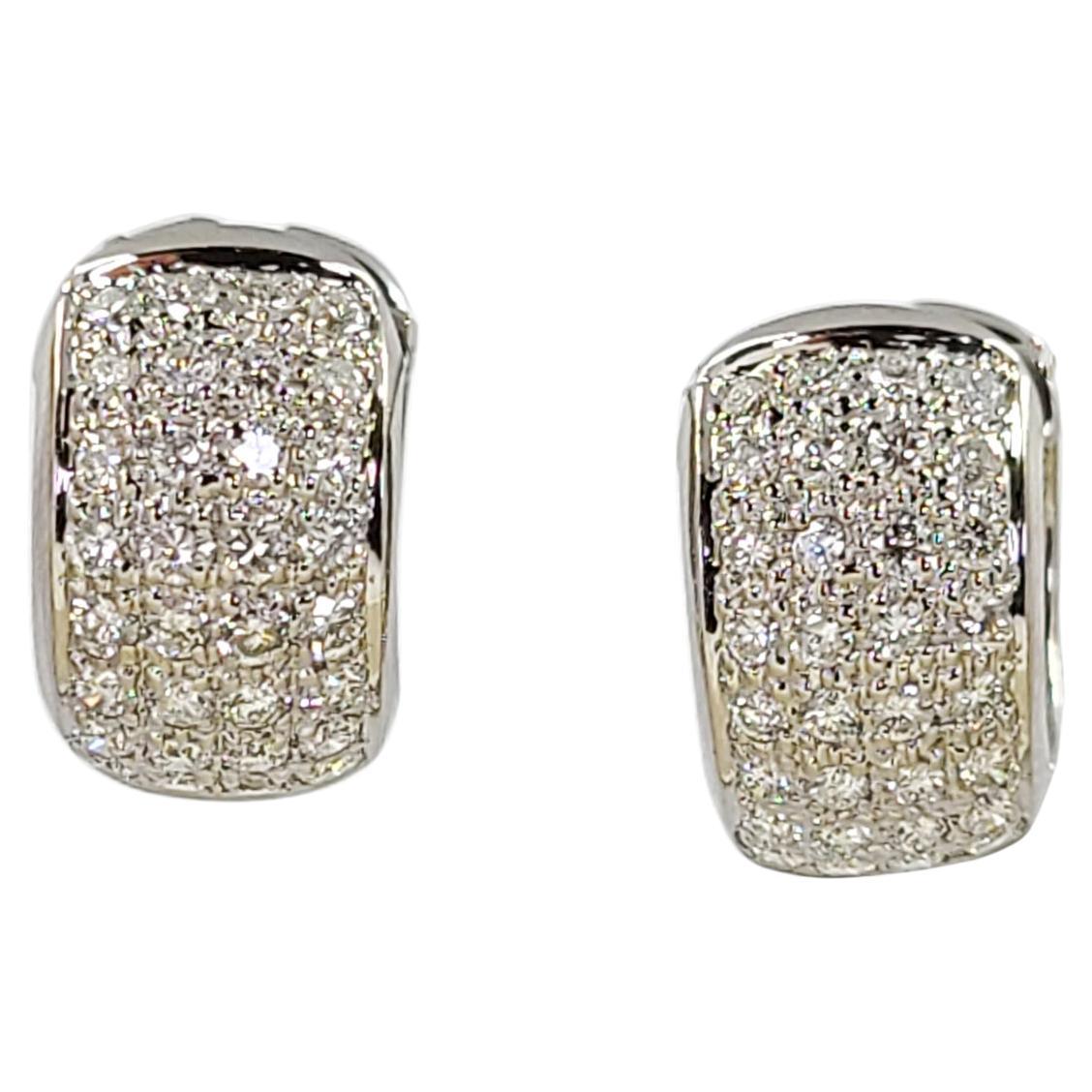 White Gold Pave Huggie Hoop Earrings For Sale