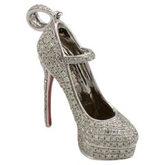Weißgold Pavé Naturdiamant 1,69ct Roter Boden High Heal's Shoe Charm Anhänger