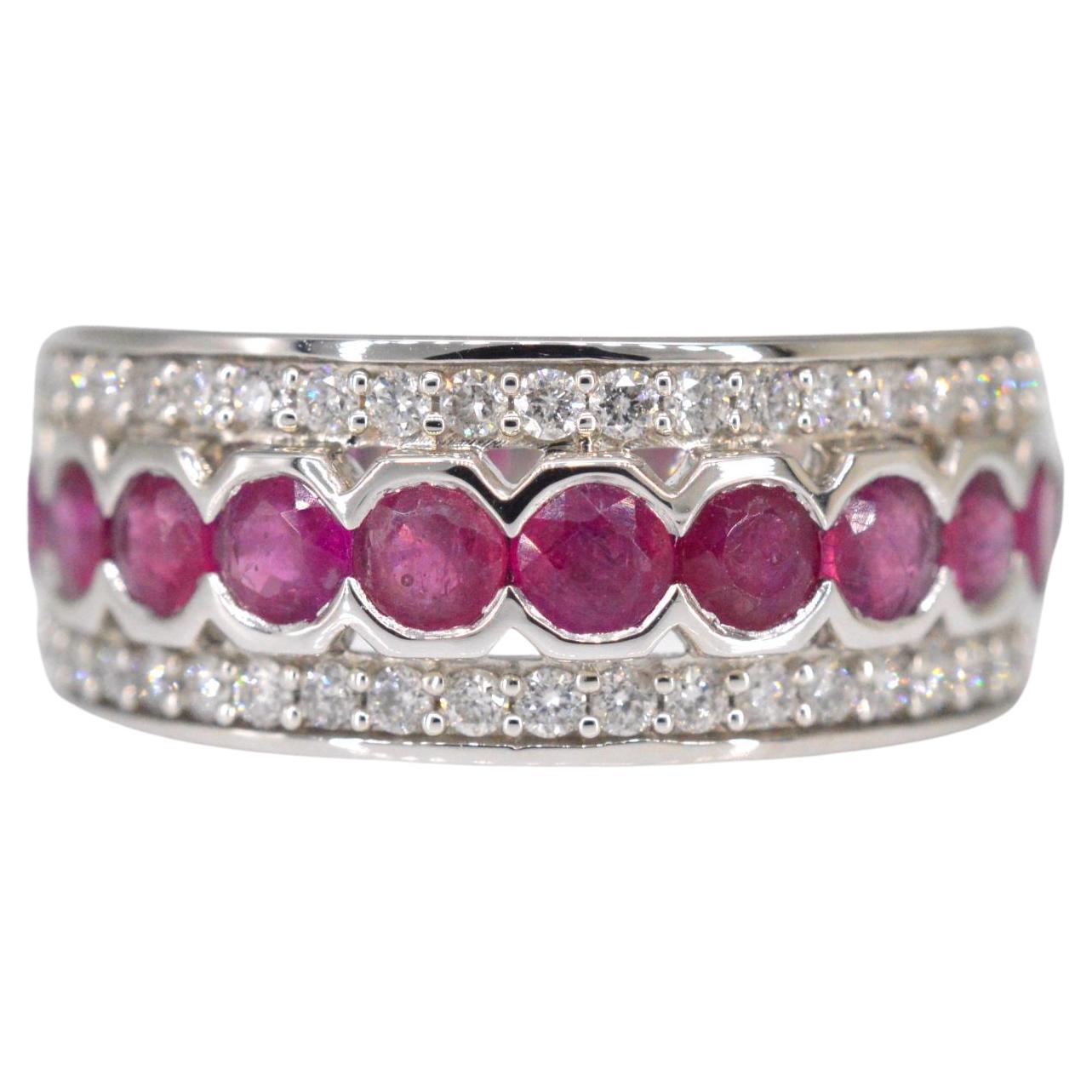 White gold pave ring with diamonds and ruby For Sale