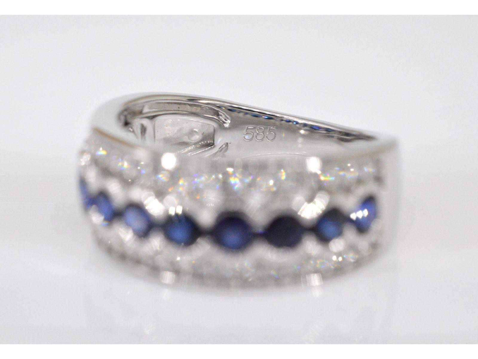 Weißgold-Pavé-Ring mit Diamanten und Saphiren (Brillantschliff) im Angebot