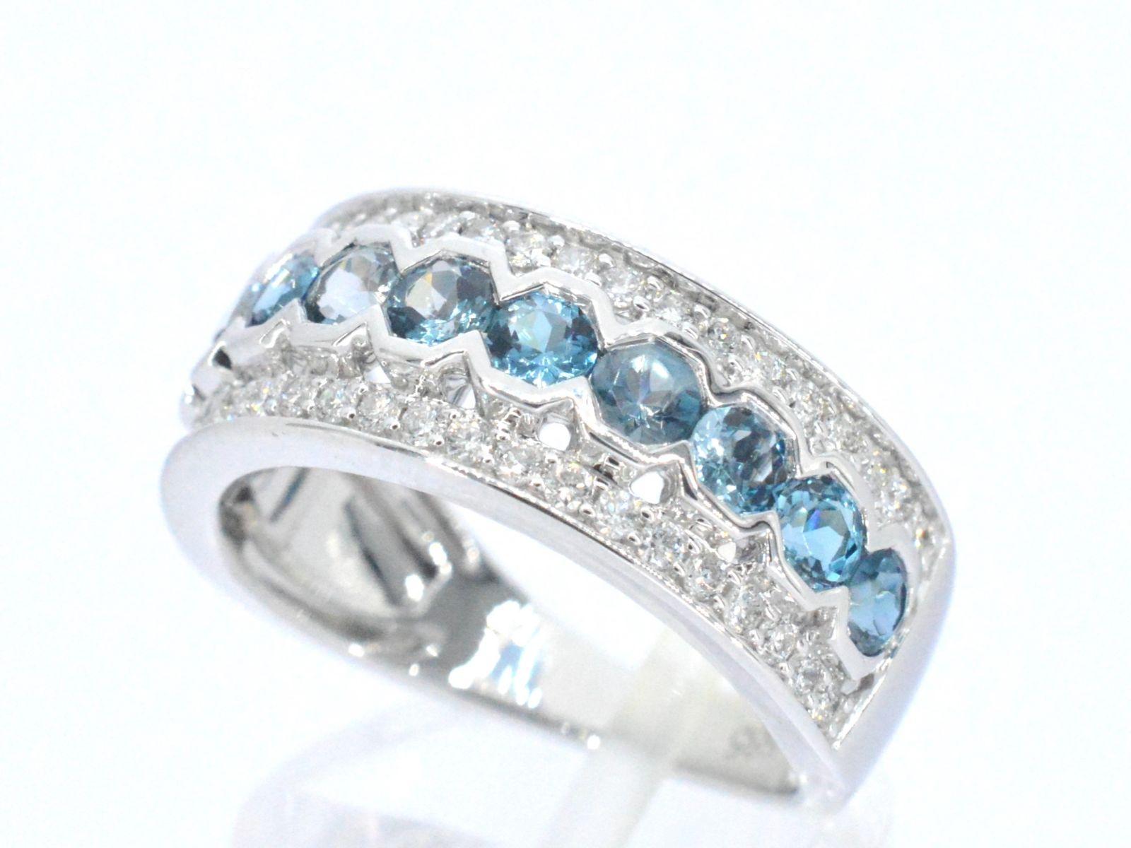 Single Cut White Gold Pave Ring with Diamonds and Topaz For Sale