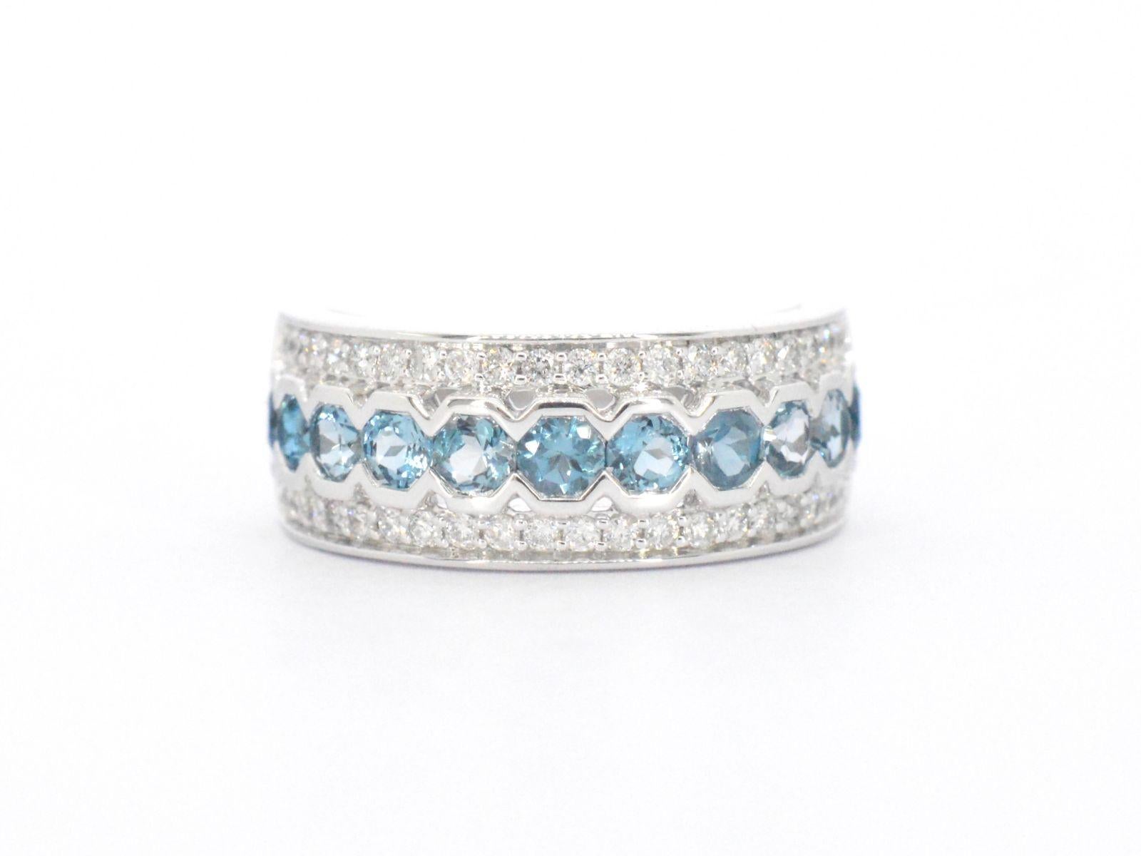 White Gold Pave Ring with Diamonds and Topaz