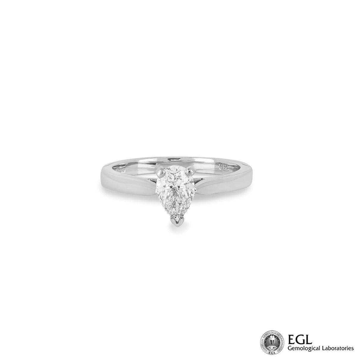 EGL Certified White Gold Pear Cut Diamond Ring 0.75ct H/SI2 In Excellent Condition For Sale In London, GB
