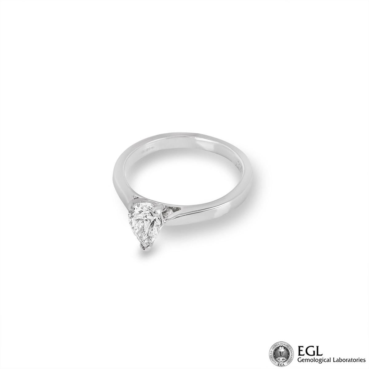 Women's EGL Certified White Gold Pear Cut Diamond Ring 0.75ct H/SI2 For Sale
