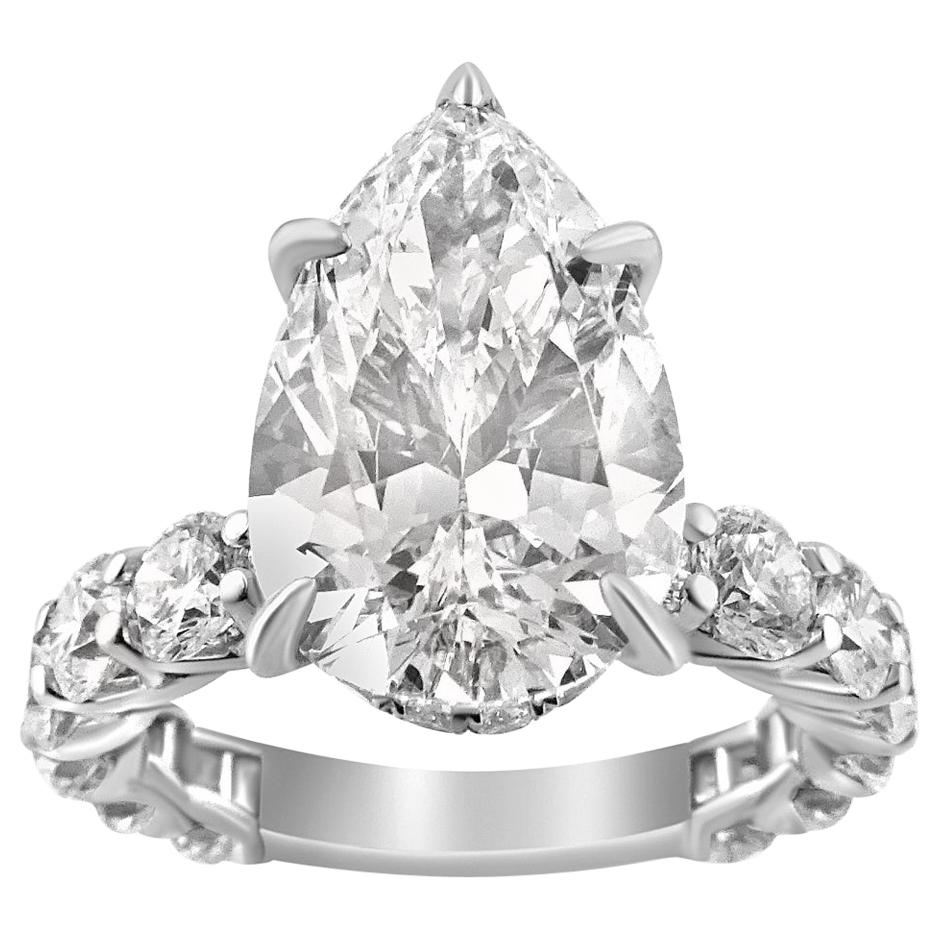 White Gold Pear Cut Diamond Ring with Side Stones, 6.65 Carat For Sale
